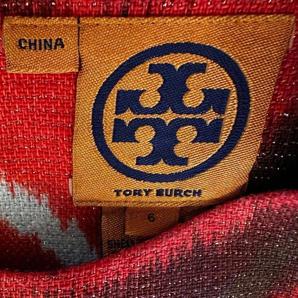 Tory‎ Burch Red Brown And White Ikat Print Dress Women's 6